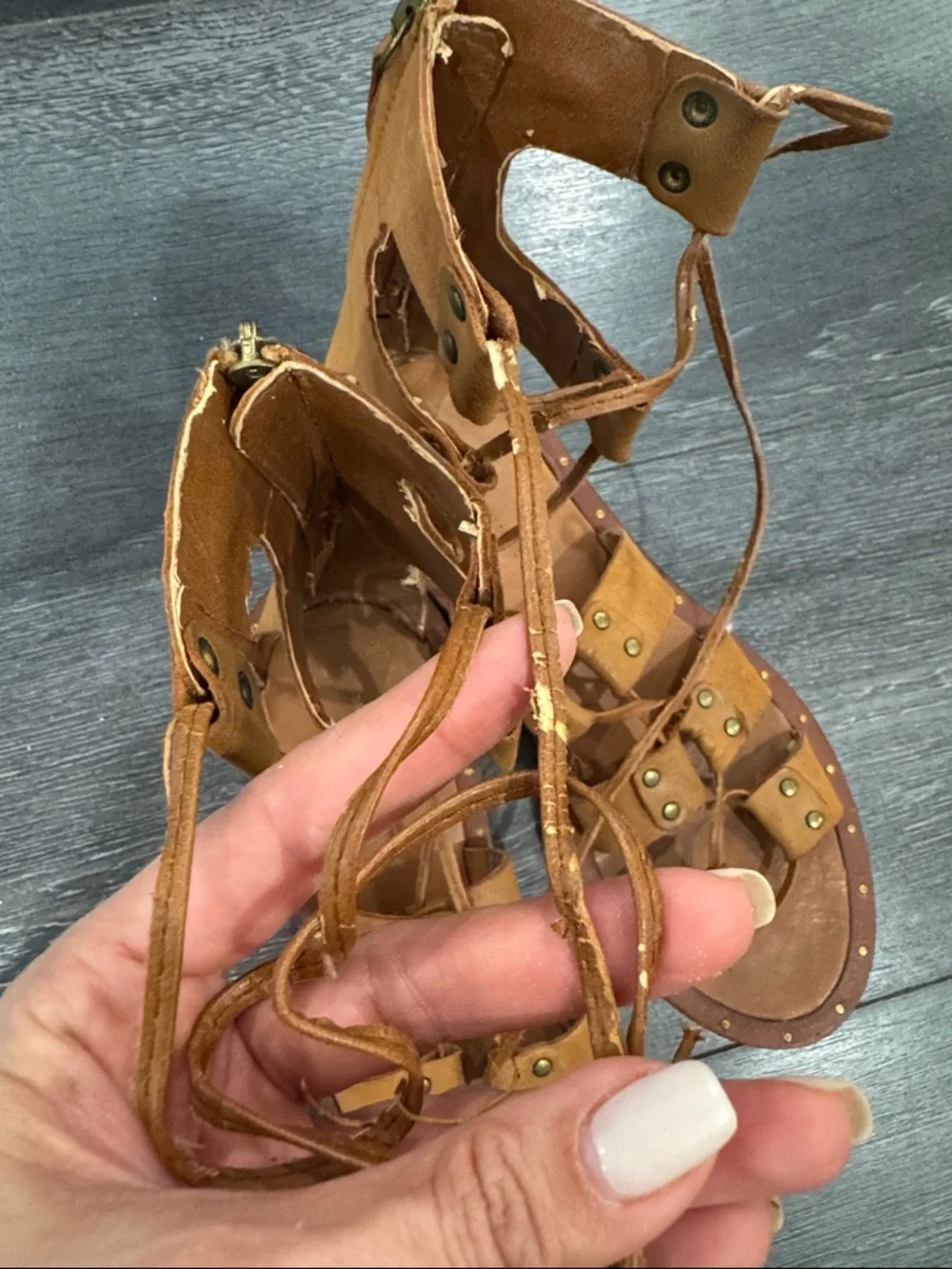 Zara leather Women’s Tan Gladiator Lace-Up Sandals - Picture 5 of 5